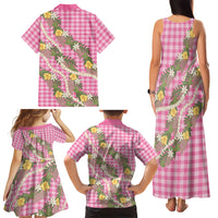 Aloha Puakenikeni Anthurium Pikake Lei Family Matching Tank Maxi Dress and Hawaiian Shirt Tropical Pink Hawaiian Palaka Pattern LT9 - Polynesian Pride