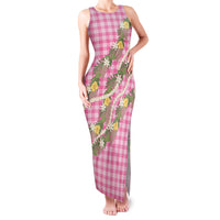Aloha Puakenikeni Anthurium Pikake Lei Family Matching Tank Maxi Dress and Hawaiian Shirt Tropical Pink Hawaiian Palaka Pattern LT9 Mom's Dress Pink - Polynesian Pride