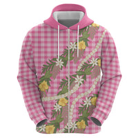 Aloha Puakenikeni Anthurium Pikake Lei Hoodie Tropical Pink Hawaiian Palaka Pattern