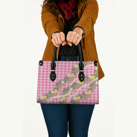 Aloha Puakenikeni Anthurium Pikake Lei Leather Bag Tropical Pink Hawaiian Palaka Pattern LT9 - Polynesian Pride