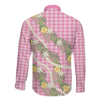 Aloha Puakenikeni Anthurium Pikake Lei Long Sleeve Button Shirt Tropical Pink Hawaiian Palaka Pattern LT9 - Polynesian Pride