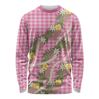 Aloha Puakenikeni Anthurium Pikake Lei Long Sleeve Shirt Tropical Pink Hawaiian Palaka Pattern