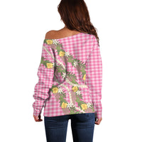 Aloha Puakenikeni Anthurium Pikake Lei Off Shoulder Sweater Tropical Pink Hawaiian Palaka Pattern LT9 - Polynesian Pride