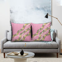 Aloha Puakenikeni Anthurium Pikake Lei Pillow Cover Tropical Pink Hawaiian Palaka Pattern
