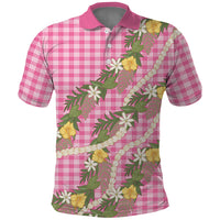Aloha Puakenikeni Anthurium Pikake Lei Polo Shirt Tropical Pink Hawaiian Palaka Pattern