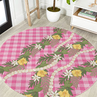 Aloha Puakenikeni Anthurium Pikake Lei Round Carpet Tropical Pink Hawaiian Palaka Pattern