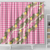 Aloha Puakenikeni Anthurium Pikake Lei Shower Curtain Tropical Pink Hawaiian Palaka Pattern