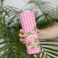 Aloha Puakenikeni Anthurium Pikake Lei Skinny Tumbler Tropical Pink Hawaiian Palaka Pattern