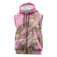 Aloha Puakenikeni Anthurium Pikake Lei Sleeveless Zip Hoodie Tropical Pink Hawaiian Palaka Pattern
