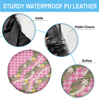 Aloha Puakenikeni Anthurium Pikake Lei Spare Tire Cover Tropical Pink Hawaiian Palaka Pattern