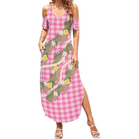 Aloha Puakenikeni Anthurium Pikake Lei Summer Maxi Dress Tropical Pink Hawaiian Palaka Pattern LT9 Women Pink - Polynesian Pride