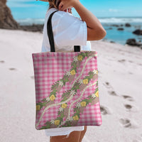 Aloha Puakenikeni Anthurium Pikake Lei Tote Bag Tropical Pink Hawaiian Palaka Pattern