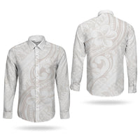 Hawaii Plumeria Lokelani Pikake Lei Couples Matching Off Shoulder Short Dress and Long Sleeve Button Shirt Sandy Beige Polynesian Tattoo LT9 - Polynesian Pride