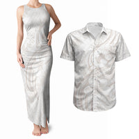 Hawaii Plumeria Lokelani Pikake Lei Couples Matching Tank Maxi Dress and Hawaiian Shirt Sandy Beige Polynesian Tattoo LT9 Beige - Polynesian Pride