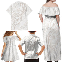Hawaii Plumeria Lokelani Pikake Lei Family Matching Off Shoulder Maxi Dress and Hawaiian Shirt Sandy Beige Polynesian Tattoo LT9 - Polynesian Pride