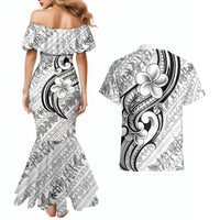 Hawaii Plumeria Lokelani Pikake Lei Couples Matching Mermaid Dress and Hawaiian Shirt Ele'ele Polynesian Tattoo LT9 - Polynesian Pride