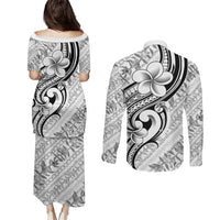 Hawaii Plumeria Lokelani Pikake Lei Couples Matching Puletasi and Long Sleeve Button Shirt Ele'ele Polynesian Tattoo LT9 - Polynesian Pride