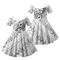 Hawaii Plumeria Lokelani Pikake Lei Family Matching Puletasi and Hawaiian Shirt Ele'ele Polynesian Tattoo LT9 Daughter's Dress Black - Polynesian Pride