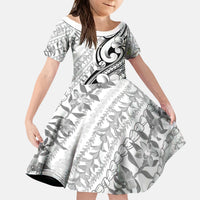 Hawaii Plumeria Lokelani Pikake Lei Kid Short Sleeve Dress Ele'ele Polynesian Tattoo LT9 KID Black - Polynesian Pride