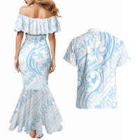 Hawaii Plumeria Lokelani Pikake Lei Couples Matching Mermaid Dress and Hawaiian Shirt Uliuli Polynesian Tattoo LT9 - Polynesian Pride