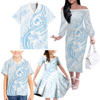 Hawaii Plumeria Lokelani Pikake Lei Family Matching Off The Shoulder Long Sleeve Dress and Hawaiian Shirt Uliuli Polynesian Tattoo LT9 - Polynesian Pride