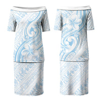 Hawaii Plumeria Lokelani Pikake Lei Family Matching Puletasi and Hawaiian Shirt Uliuli Polynesian Tattoo LT9 Mom's Dress Blue - Polynesian Pride