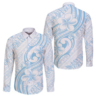 Hawaii Plumeria Lokelani Pikake Lei Family Matching Puletasi and Hawaiian Shirt Uliuli Polynesian Tattoo LT9 Dad's Shirt - Long Sleeve Blue - Polynesian Pride