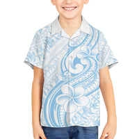 Hawaii Plumeria Lokelani Pikake Lei Family Matching Tank Maxi Dress and Hawaiian Shirt Uliuli Polynesian Tattoo LT9 Son's Shirt Blue - Polynesian Pride