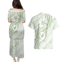 Hawaii Plumeria Lokelani Pikake Lei Couples Matching Puletasi and Hawaiian Shirt Oma'oma'o Polynesian Tattoo LT9 - Polynesian Pride