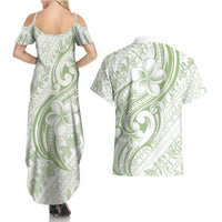 Hawaii Plumeria Lokelani Pikake Lei Couples Matching Summer Maxi Dress and Hawaiian Shirt Oma'oma'o Polynesian Tattoo LT9 - Polynesian Pride