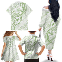 Hawaii Plumeria Lokelani Pikake Lei Family Matching Off The Shoulder Long Sleeve Dress and Hawaiian Shirt Oma'oma'o Polynesian Tattoo LT9 - Polynesian Pride