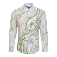 Hawaii Plumeria Lokelani Pikake Lei Long Sleeve Button Shirt Oma'oma'o Polynesian Tattoo