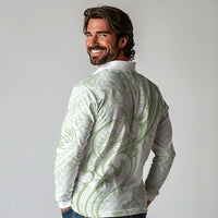 Hawaii Plumeria Lokelani Pikake Lei Long Sleeve Polo Shirt Oma'oma'o Polynesian Tattoo