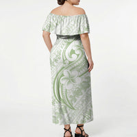 Hawaii Plumeria Lokelani Pikake Lei Off Shoulder Maxi Dress Oma'oma'o Polynesian Tattoo LT9 - Polynesian Pride
