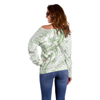 Hawaii Plumeria Lokelani Pikake Lei Off Shoulder Sweater Oma'oma'o Polynesian Tattoo