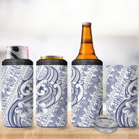 Hawaii Plumeria Lokelani Pikake Lei 4 in 1 Can Cooler Tumbler Navy Blue Polynesian Tattoo