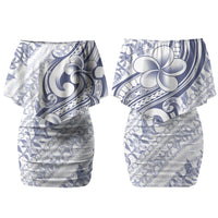 Hawaii Plumeria Lokelani Pikake Lei Couples Matching Off Shoulder Short Dress and Hawaiian Shirt Navy Blue Polynesian Tattoo LT9 - Polynesian Pride