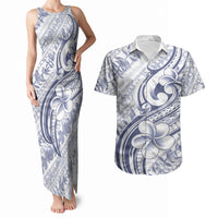 Hawaii Plumeria Lokelani Pikake Lei Couples Matching Tank Maxi Dress and Hawaiian Shirt Navy Blue Polynesian Tattoo LT9 Navy Blue - Polynesian Pride