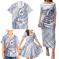 Hawaii Plumeria Lokelani Pikake Lei Family Matching Puletasi and Hawaiian Shirt Navy Blue Polynesian Tattoo LT9 - Polynesian Pride