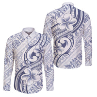 Hawaii Plumeria Lokelani Pikake Lei Family Matching Puletasi and Hawaiian Shirt Navy Blue Polynesian Tattoo LT9 Dad's Shirt - Long Sleeve Navy Blue - Polynesian Pride