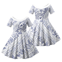 Hawaii Plumeria Lokelani Pikake Lei Family Matching Puletasi and Hawaiian Shirt Navy Blue Polynesian Tattoo LT9 Daughter's Dress Navy Blue - Polynesian Pride