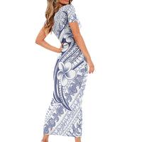 Hawaii Plumeria Lokelani Pikake Lei Family Matching Short Sleeve Bodycon Dress and Hawaiian Shirt Navy Blue Polynesian Tattoo LT9 - Polynesian Pride