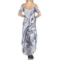 Hawaii Plumeria Lokelani Pikake Lei Family Matching Summer Maxi Dress and Hawaiian Shirt Navy Blue Polynesian Tattoo LT9 - Polynesian Pride