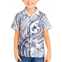 Hawaii Plumeria Lokelani Pikake Lei Kid Hawaiian Shirt Navy Blue Polynesian Tattoo LT9 Kid Navy Blue - Polynesian Pride