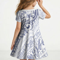 Hawaii Plumeria Lokelani Pikake Lei Kid Short Sleeve Dress Navy Blue Polynesian Tattoo LT9 - Polynesian Pride