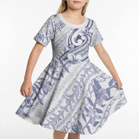 Hawaii Plumeria Lokelani Pikake Lei Kid Short Sleeve Dress Navy Blue Polynesian Tattoo LT9 - Polynesian Pride