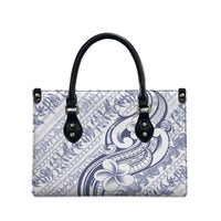 Hawaii Plumeria Lokelani Pikake Lei Leather Bag Navy Blue Polynesian Tattoo
