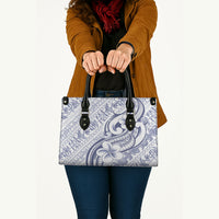 Hawaii Plumeria Lokelani Pikake Lei Leather Bag Navy Blue Polynesian Tattoo
