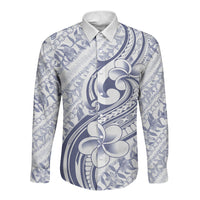 Hawaii Plumeria Lokelani Pikake Lei Long Sleeve Button Shirt Navy Blue Polynesian Tattoo LT9 Unisex Navy Blue - Polynesian Pride