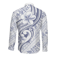 Hawaii Plumeria Lokelani Pikake Lei Long Sleeve Button Shirt Navy Blue Polynesian Tattoo LT9 - Polynesian Pride